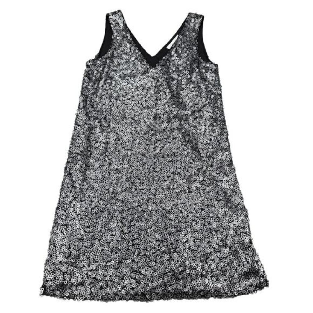 LILY ALLEN Vero Moda Silver Sequin Shift Dress Sz Large - Picture 5 of 9